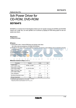 BD7904FS datasheet - 5ch Power Driver for CD-ROM, DVD-ROM