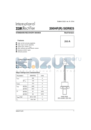 200HF120MBV datasheet - STANDARD RECOVERY DIODES  Stud Version