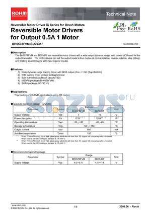 BD7931F datasheet - Reversible Motor Drivers for Output 0.5A 1 Motor