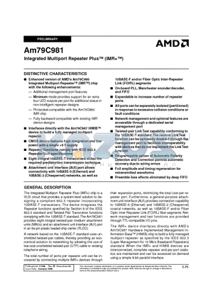 AM79C981 datasheet - Integrated Multiport Repeater Plus (IMR)