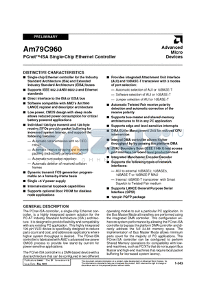 AM79C960 datasheet - PCnetTM-ISA Single-Chip Ethernet Controller
