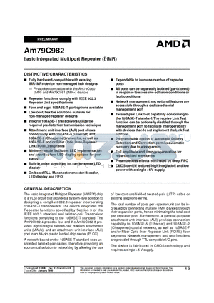 AM79C982 datasheet - basic Integrated Multiport Repeater (bIMR)