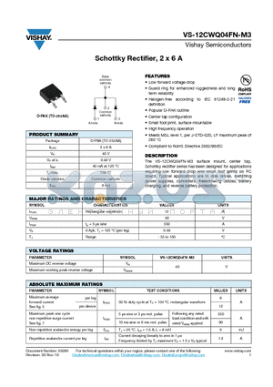 12CWQ04FNTRR-M3 datasheet - Schottky Rectifier, 2 x 6 A