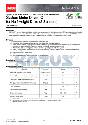 BD7959EFV datasheet - System Motor Driver IC for Half Height Drive (3 Sensors)