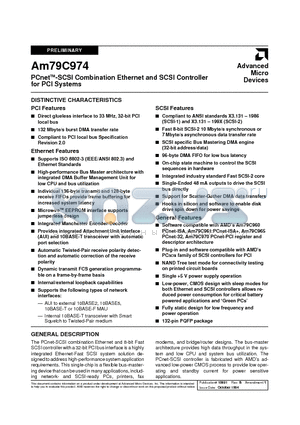 AM79C974 datasheet - PCnetTM-SCSI Combination Ethernet and SCSI Controller for PCI Systems