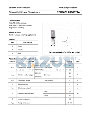 2SB1071 datasheet - Silicon PNP Power Transistors