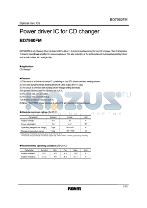 BD7960FM datasheet - Power driver IC for CD changer