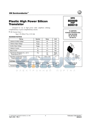 BD809 datasheet - POWER TRANSISTORS PNP SILICON