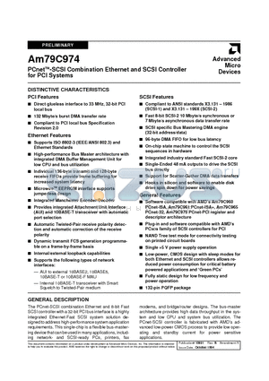 AM79C974KCW datasheet - PCnetTM-SCSI Combination Ethernet and SCSI Controller for PCI Systems