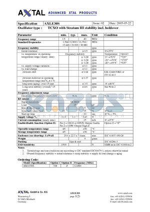 AXLE30S datasheet - TCXO with Stratum III stability incl. holdover