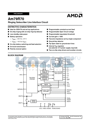 AM79R70JC datasheet - Ringing Subscriber Line Interface Circuit