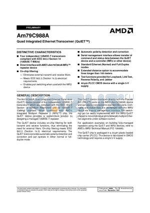 AM79C988A datasheet - Quad Integrated Ethernet Transceiver (QuIET)