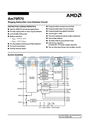 AM79R70JC datasheet - Ringing Subscriber Line Interface Circuit