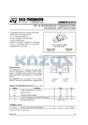 AM80912-015 datasheet - AVIONICS APPLICATIONS RF & MICROWAVE TRANSISTORS