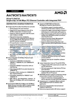 AM79C975VCW datasheet - PCnet-FAST III Single-Chip 10/100 Mbps PCI Ethernet Controller with Integrated PHY