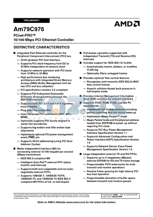 AM79C976KIW datasheet - PCnet-PRO 10/100 Mbps PCI Ethernet Controller