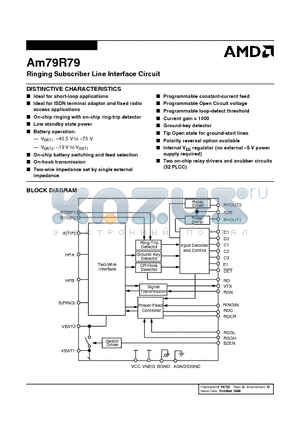 AM79R79-2JC datasheet - Ringing Subscriber Line Interface Circuit
