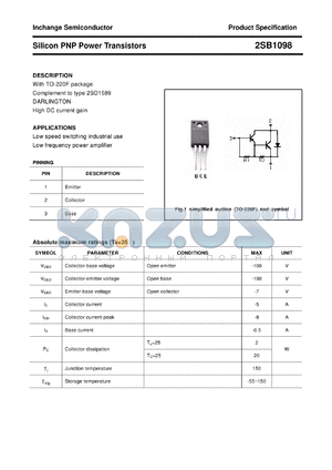 2SB1098 datasheet - Silicon PNP Power Transistors