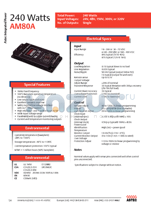 AM80A-048L-240F10 datasheet - 240 Watts