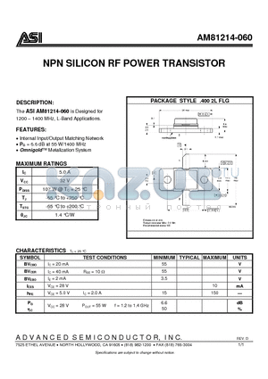 AM81214-060 datasheet - NPN SILICON RF POWER TRANSISTOR