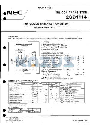 2SB1114 datasheet - PNP SILICON EPITAXIAL TRANSISTOR POWER MINI MOLD