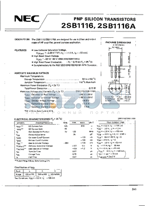 2SB1116 datasheet - PNP SILICON TRANSISTORS