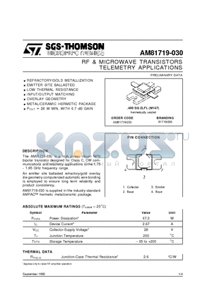 AM81719-030 datasheet - TELEMETRY APPLICATIONS RF & MICROWAVE TRANSISTORS