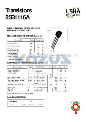 2SB1116A datasheet - AUDIO FREQUENCY POWER AMPLIFIER MEDIUM SPEED SWITCHING