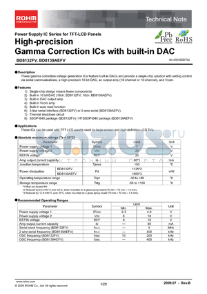 BD8139AEFV datasheet - High-precision Gamma Correction ICs with built-in DAC