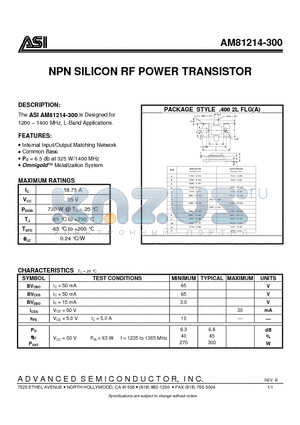 AM81214-300 datasheet - NPN SILICON RF POWER TRANSISTOR