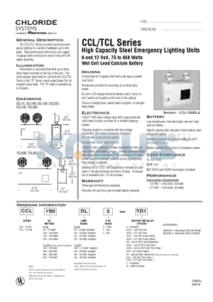 CCL100DE3-ADTD datasheet - 6 and 12 Volt, 75 to 450 Watts Wet Cell Lead Calcium Battery