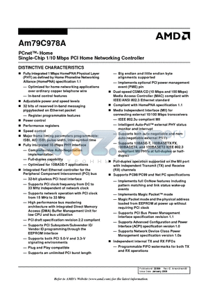 AM79C978AVCW datasheet - Single-Chip 1/10 Mbps PCI Home Networking Controller
