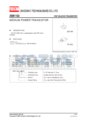 2SB1132-P-TN3-R datasheet - MEDIUM POWER TRANSISTOR