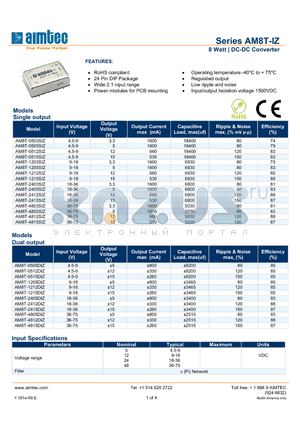 AM8T-0505SIZ datasheet - 8 Watt | DC-DC Converter