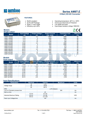 AM8T-1205SZ datasheet - 8 Watt | DC-DC Converter