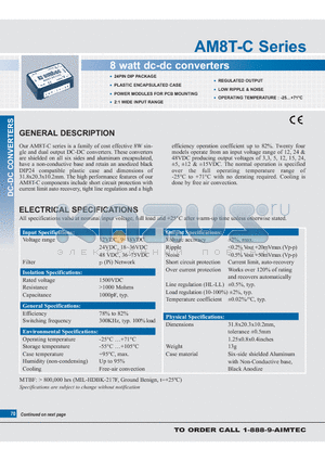 AM8T-1212SC datasheet - 8 watt dc-dc converters