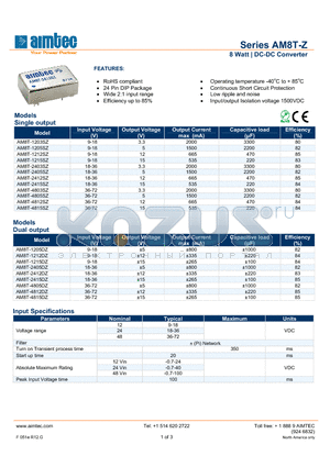 AM8T-1215SZ datasheet - 8 Watt | DC-DC Converter