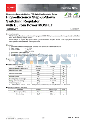 BD8301MUV datasheet - High-effciency Step-up/down Switching Regulator with Built-in Power MOSFET