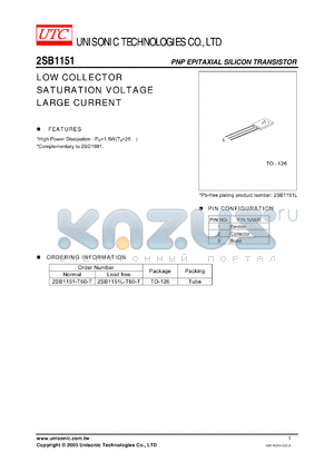 2SB1151 datasheet - LOW COLLECTOR SATURATION VOLTAGE LARGE CURRENT