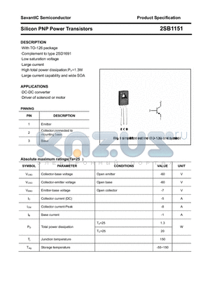 2SB1151 datasheet - Silicon PNP Power Transistors