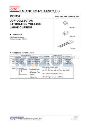 2SB1151 datasheet - LOW COLLECTOR SATURATION VOLTAGE LARGE CURRENT