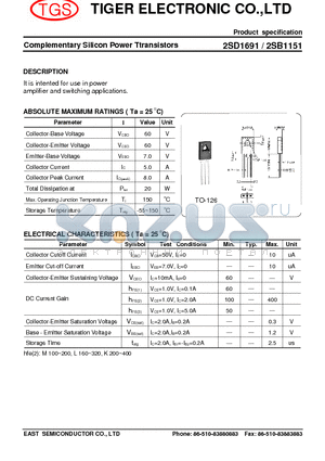 2SB1151 datasheet - It is intented for use in power amplifier and switching applications.