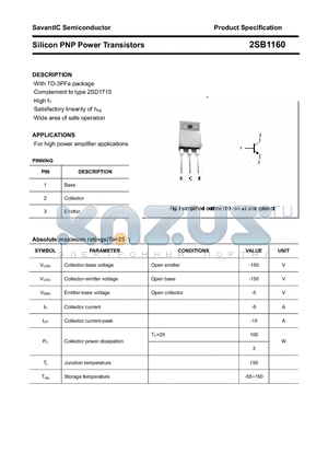 2SB1160 datasheet - Silicon PNP Power Transistors