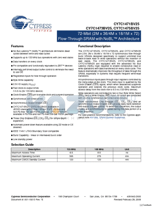 CY7C1471BV25-100AXC datasheet - 72-Mbit (2M x 36/4M x 18/1M x 72) Flow-Through SRAM with NoBL Architecture