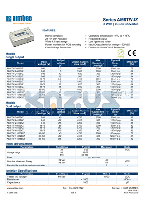 AM8TW-11012SIZ datasheet - 8 Watt | DC-DC Converter