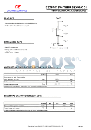 BZX97/C2V4 datasheet - 0.5W SILICON PLANAR ZENER DIODES