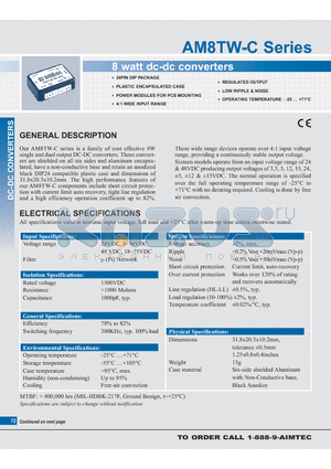 AM8TW-4805SC datasheet - 8 watt dc-dc converters