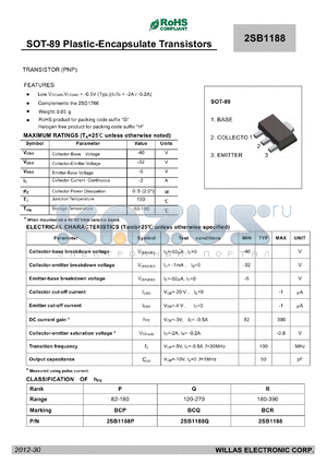 2SB1188 datasheet - SOT-89 Plastic-Encapsulate Transistors