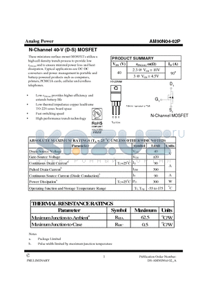 AM90N04-02P datasheet - N-Channel 40-V (D-S) MOSFET