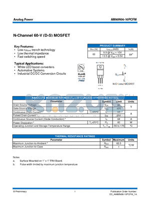 AM90N06-10PCFM datasheet - N-Channel 60-V (D-S) MOSFET